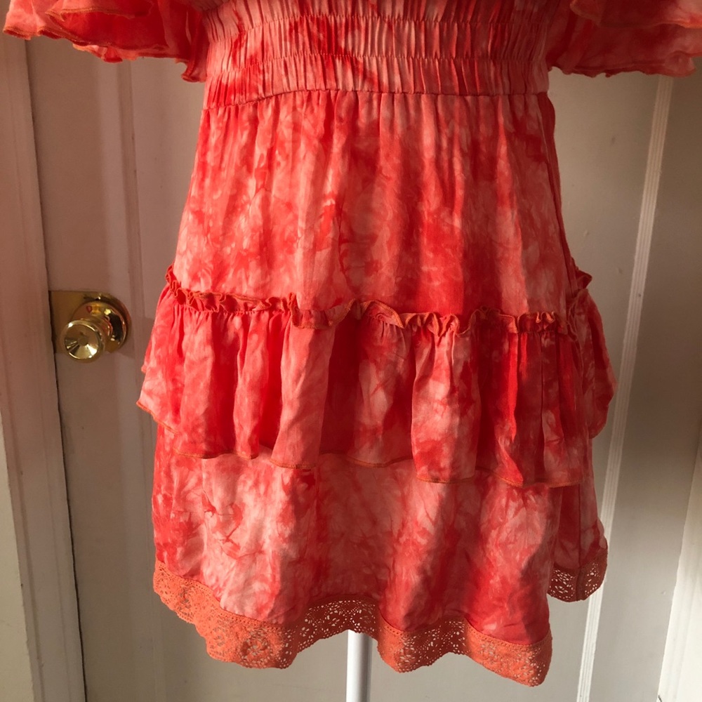 Orange/Cream Ruffled Dress - Picture 2 of 3